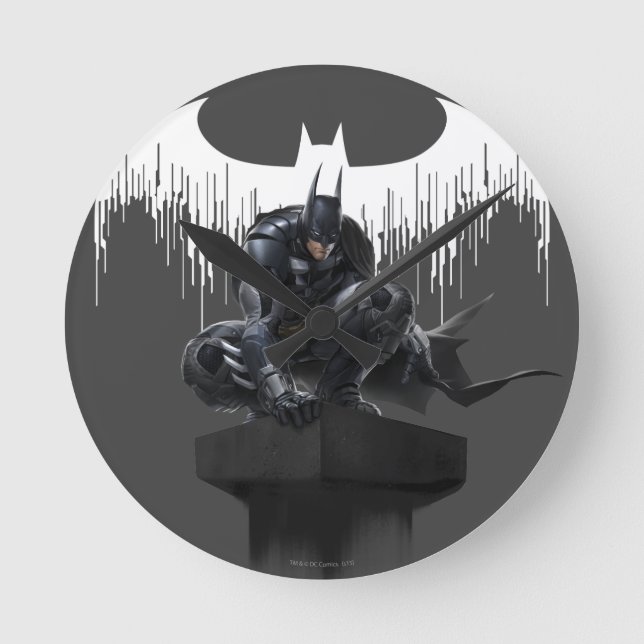 Batman Perched auf einer Säule Runde Wanduhr (Vorderseite)