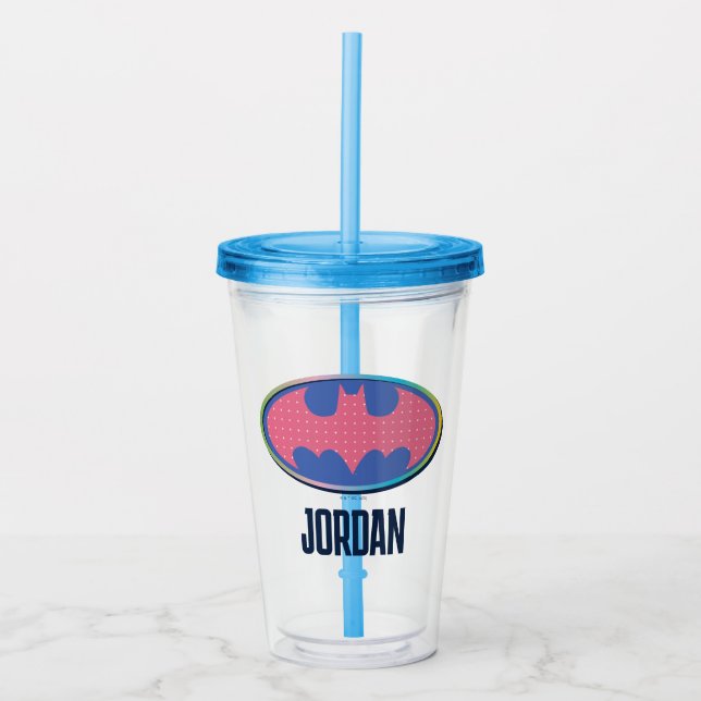 Batman | Rosa Polka-Dot-Logo Acryltrinkbecher (Vorderseite)