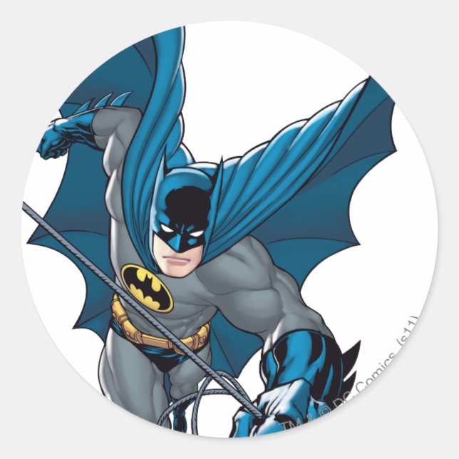 Batman schwingt aus dem Seil Runder Aufkleber (Vorderseite)