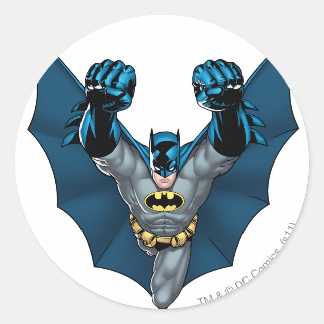 Batman Stands Runder Aufkleber (Vorderseite)