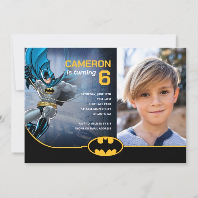 Batman Super Hero Birthday - Foto Einladung (Vorderseite)