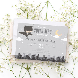 Batman Super Hero First Birthday Einladung