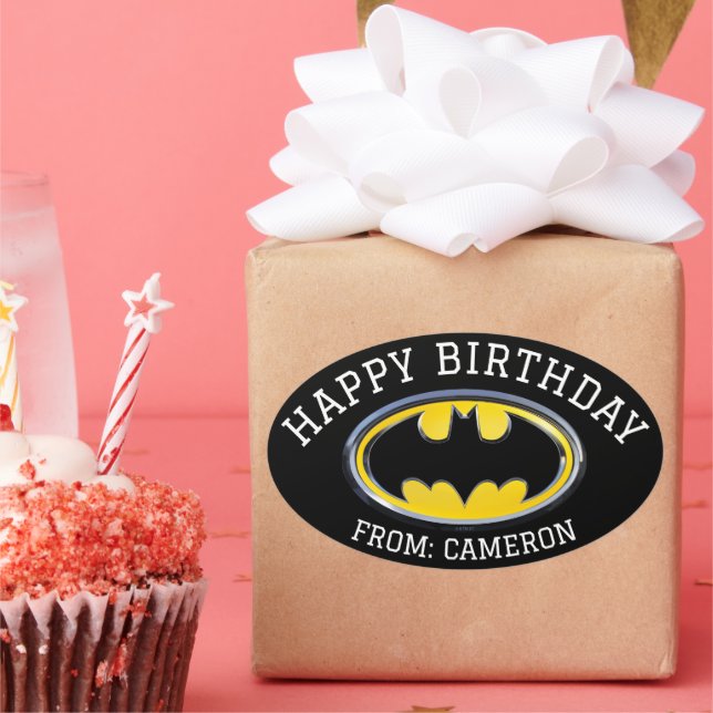 Batman Symbol | Klassisches Logo | Happy Birthday Ovaler Aufkleber (Party)