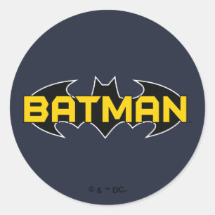 Batman Symbol Name Gelb/Schwarz Runder Aufkleber