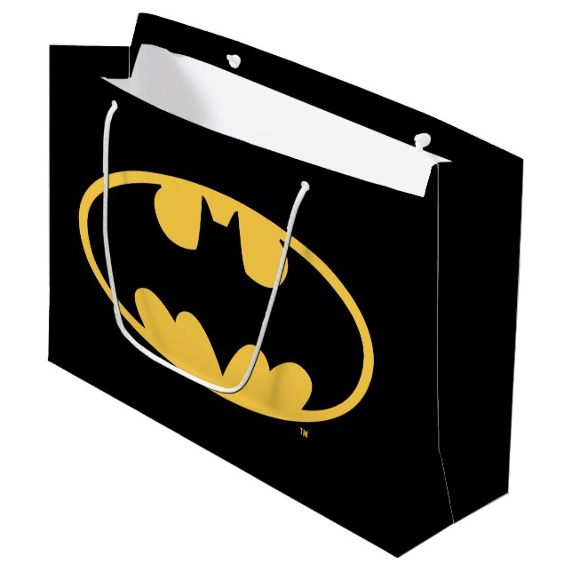 Batman Symbol | Oval Logo Große Geschenktüte (Vorderseite Schrägansicht)