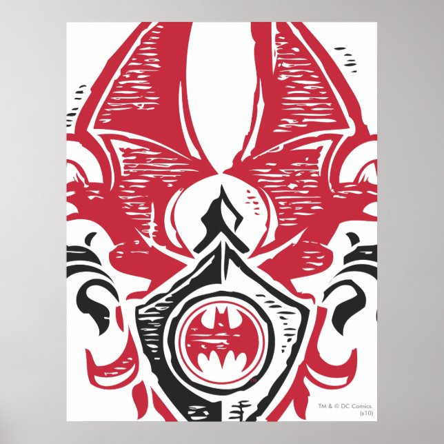 Batman Symbol | Red Black Bat Briefmarke Wappen Lo Poster (Vorne)