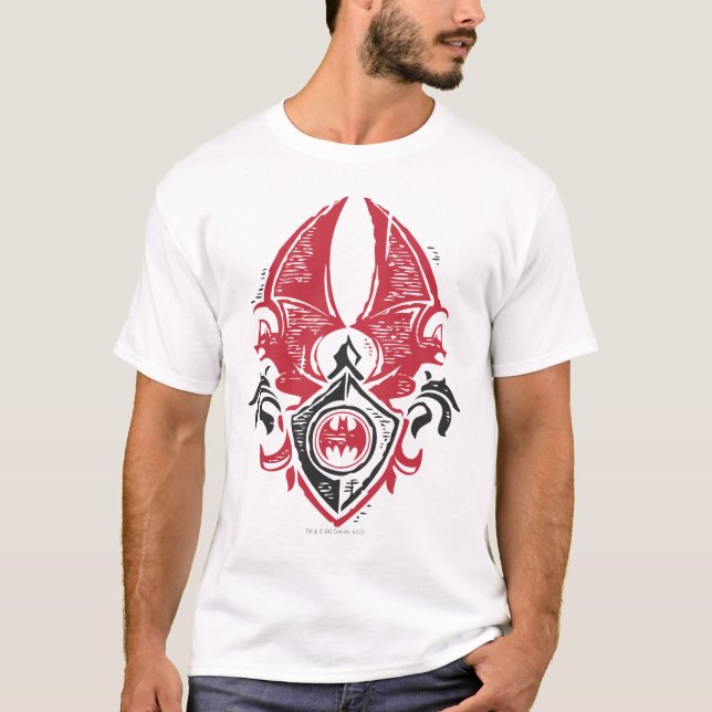 Batman Symbol | Red Black Bat Briefmarke Wappen Lo T-Shirt (Vorderseite)