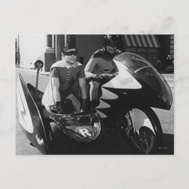 Batman und Robin in Batcycle Postkarte (Vorderseite)