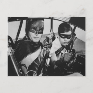 Batman und Robin in Batmobile Postkarte