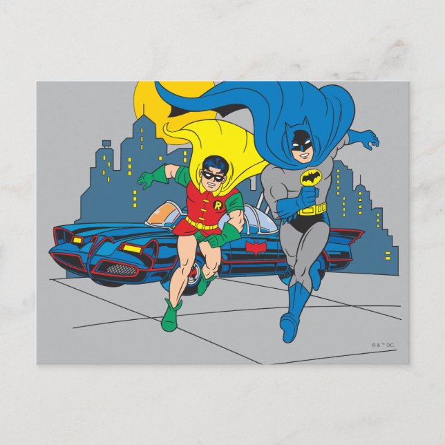 Batman und Robin laufen Postkarte (Vorderseite)