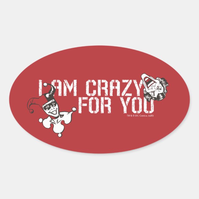 Batman Valentine | Joker & Harley - Crazy für Sie Ovaler Aufkleber (Vorderseite)