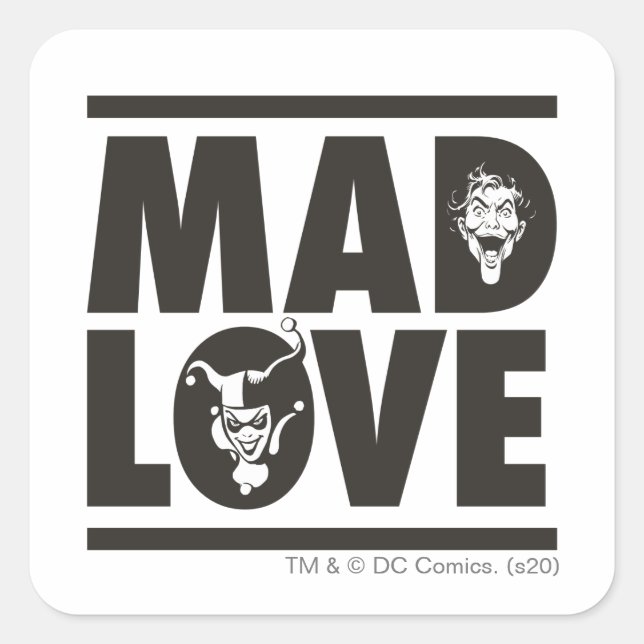 Batman Valentine | Joker & Harley - Mad Liebe Quadratischer Aufkleber (Vorderseite)