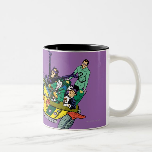 Batman Villains In Jokermobile Zweifarbige Tasse (Rechts)