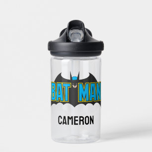 Batman Vintage Blau Schwarzes Logo Namen hinzu Trinkflasche