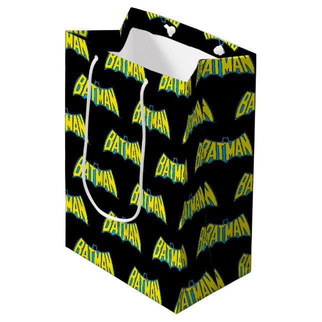 Batman | Vintages Gelbblau-Logo Mittlere Geschenktüte (Vorderseite Schrägansicht)