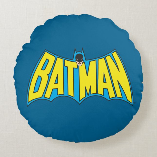 Batman | Vintages Gelbblau-Logo Rundes Kissen (Vorderseite)
