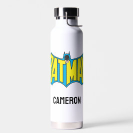 Batman | Vintages gelbes blaues Logo | Name hinzuf Trinkflasche