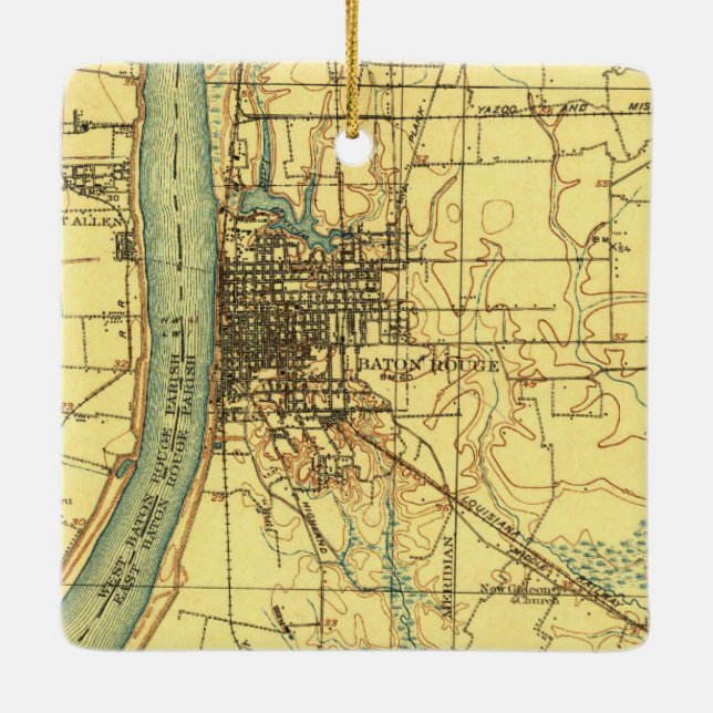 Baton Rouge LA Vintage Karte Keramikornament (Rückseite)