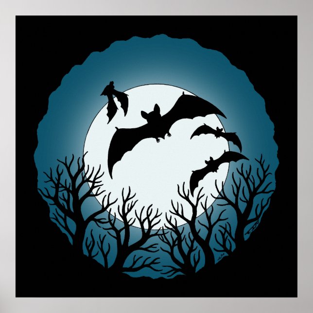 Bats and Trees Against the Moon Poster (Vorne)