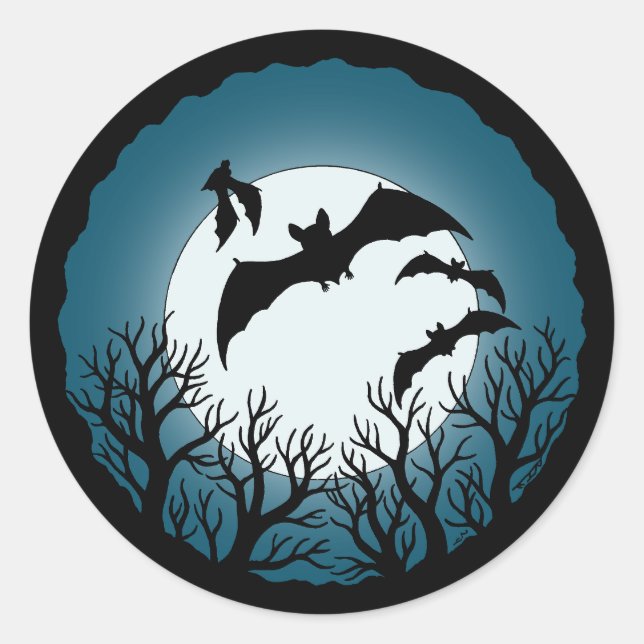 Bats and Trees Against the Moon Runder Aufkleber (Vorderseite)