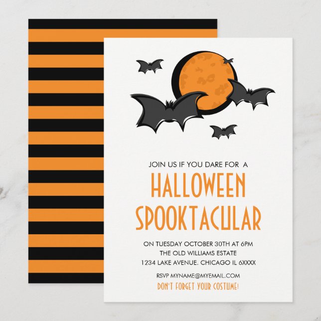 Bats et lune Carte d'invitation à la fête d'Hallow (Devant / Derrière)