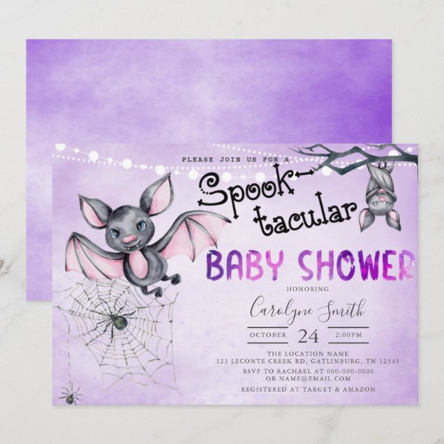 Bats Halloween Baby shower Invitation (Devant / Derrière)