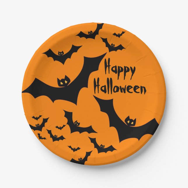 Bats Happy Halloween Party Pappteller (Vorderseite)