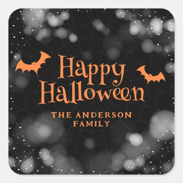 Bats Happy Halloween Quadratischer Aufkleber (Vorderseite)