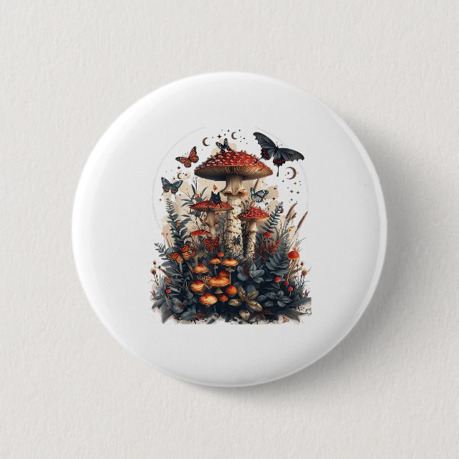 Bats N Mushroom Moon Goblincore Button (Vorderseite)