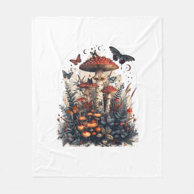 Bats N Mushroom Moon Goblincore Fleecedecke (Vorderseite)