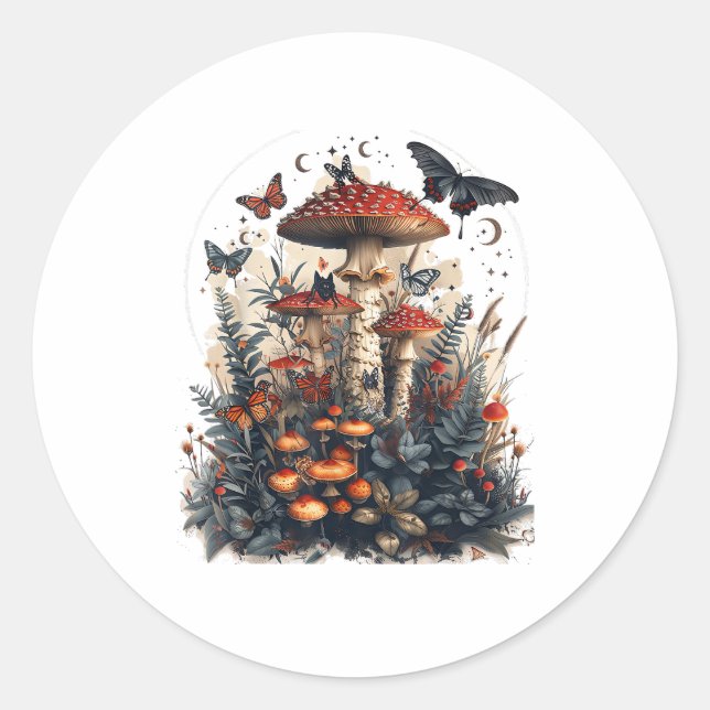 Bats N Mushroom Moon Goblincore Runder Aufkleber (Vorderseite)