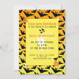 Bats noirs orange Invitation motif d'Halloween