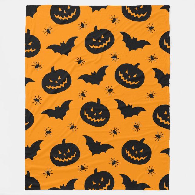 Bats, pumpkin heads and spiders Halloween Plush Fleecedecke (Vorderseite)