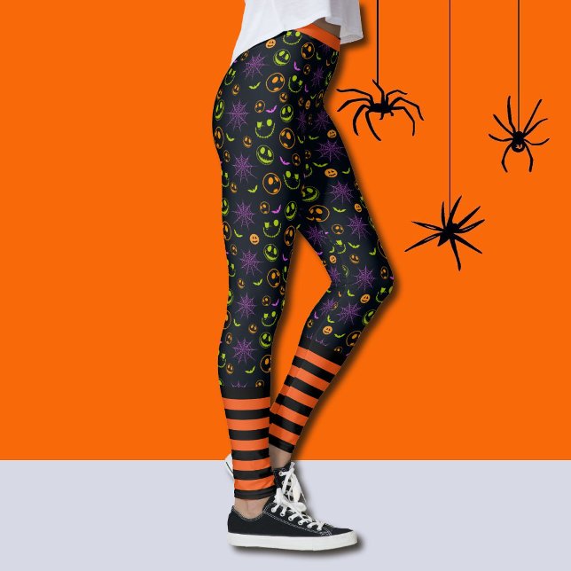 Bats Streifen Orange Black Halloween Beste Qualitä Leggings (Von Creator hochgeladen)