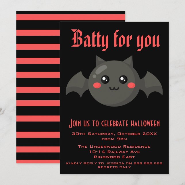 BATTE FÜR EUCH HALLOWEEN-PARTY EINLADUNG (Vorne/Hinten)