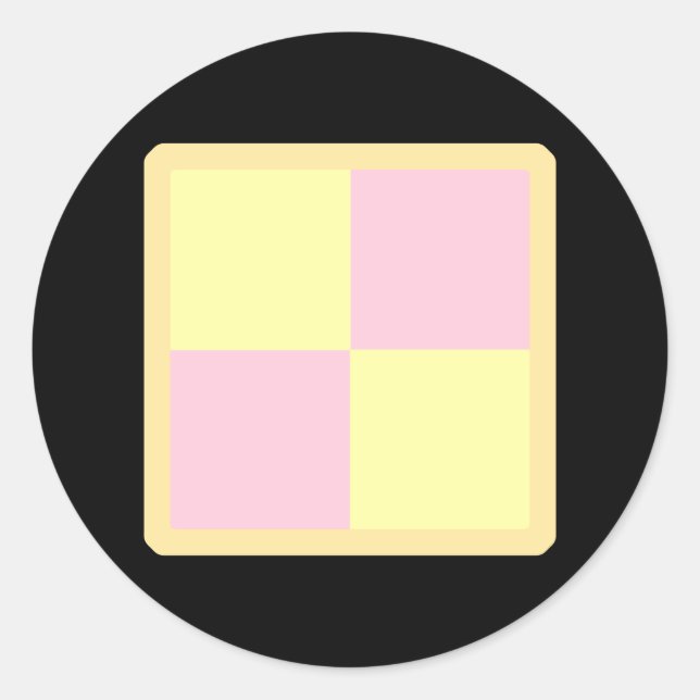 Battenburg Cake. Rosa und Gelb. Runder Aufkleber (Vorderseite)