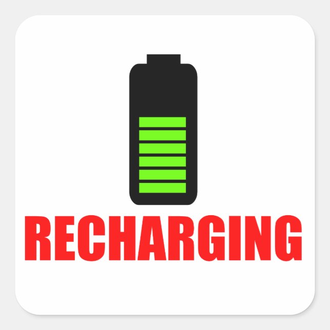 Batterieaufkleber wieder aufladen quadratischer aufkleber (Vorderseite)