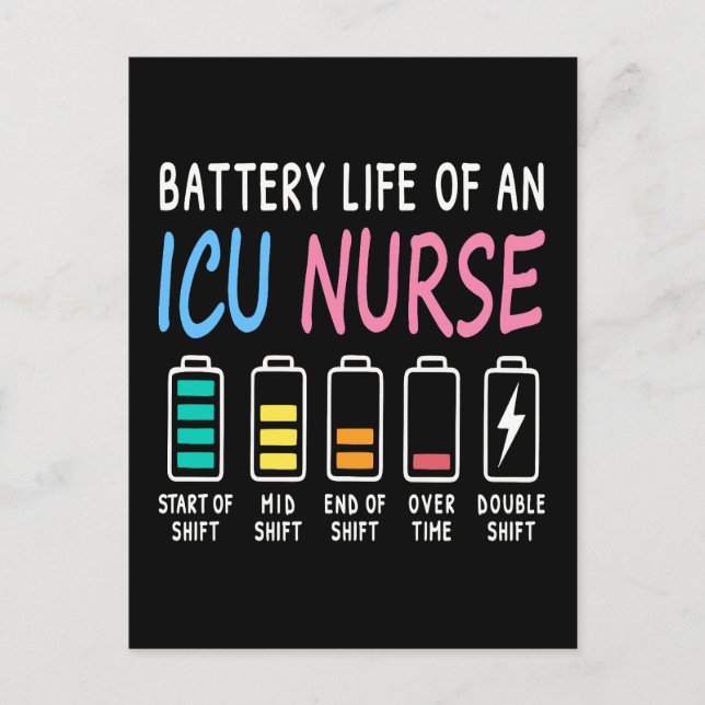 Battery life of an ICU nurse humor chart Postkarte (Vorderseite)