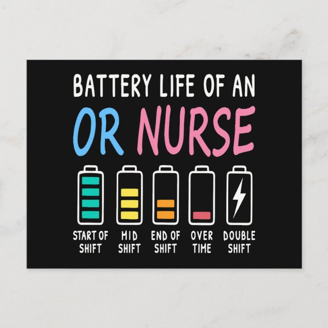 Battery life of an OR nurse humor chart Postkarte (Vorderseite)
