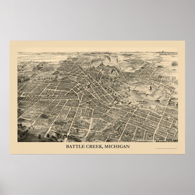 Battle Creek, MI Panoramic Map - 1880s Poster (Vorne)