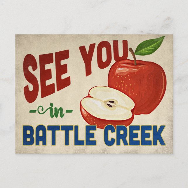 Battle Creek Michigan Apple - Vintage Travel Postkarte (Vorderseite)