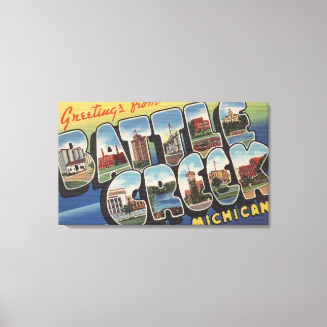 Battle Creek, Michigan - Große Buchstabenszenen Leinwanddruck (Vorderseite)