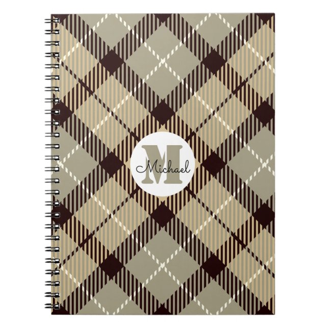 Battleship Gray Kariert Tartan Monogram Script Nam Notizblock (Vorderseite)