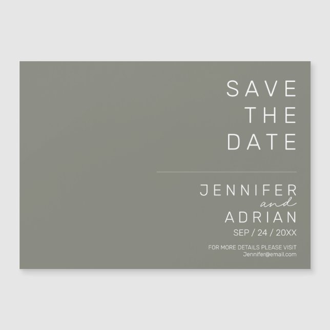 Battleship Gray Minimal Modern Save the Date Magnetkarte (Vorderseite)