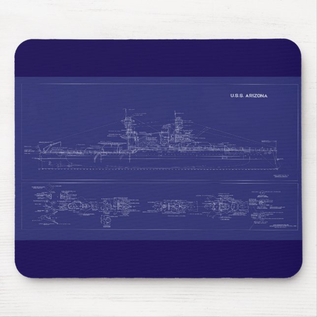 Battleship USS Arizona Blueprint Mousepad (Vorne)