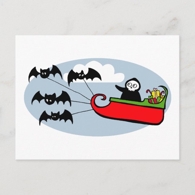 Batty Christmas Sleigh Feiertagspostkarte (Vorderseite)