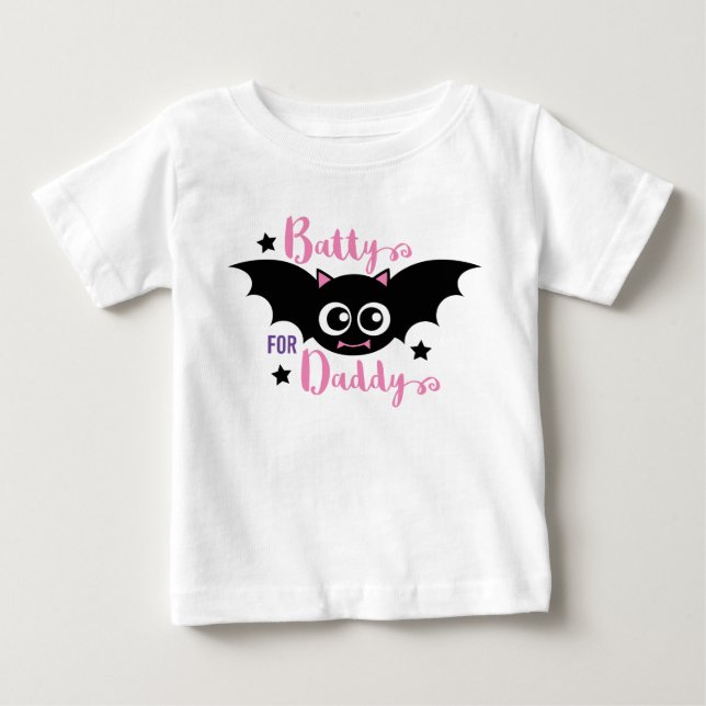 Batty für Daddy Niedlich 1. Halloween Pink Bat Baby T-shirt (Vorderseite)