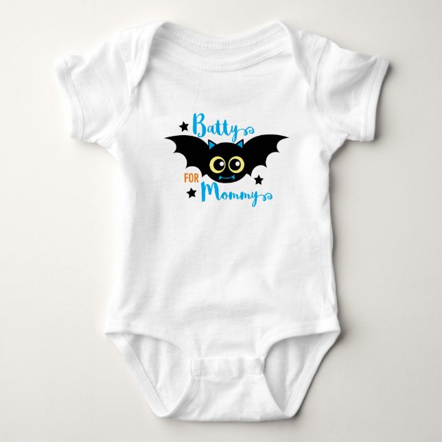 Batty für Mommy Niedlich 1. Halloween Blue Bat Baby Strampler (Vorderseite)