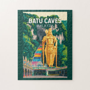 Batu Caves Malaysia Illustration Reise Kunst Retro