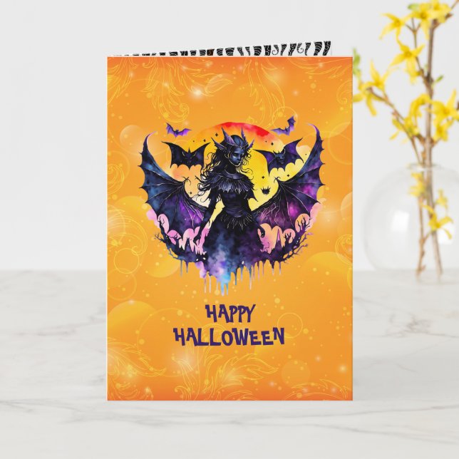 Batwoman Happt Halloween Karte (Gelbe Blume)